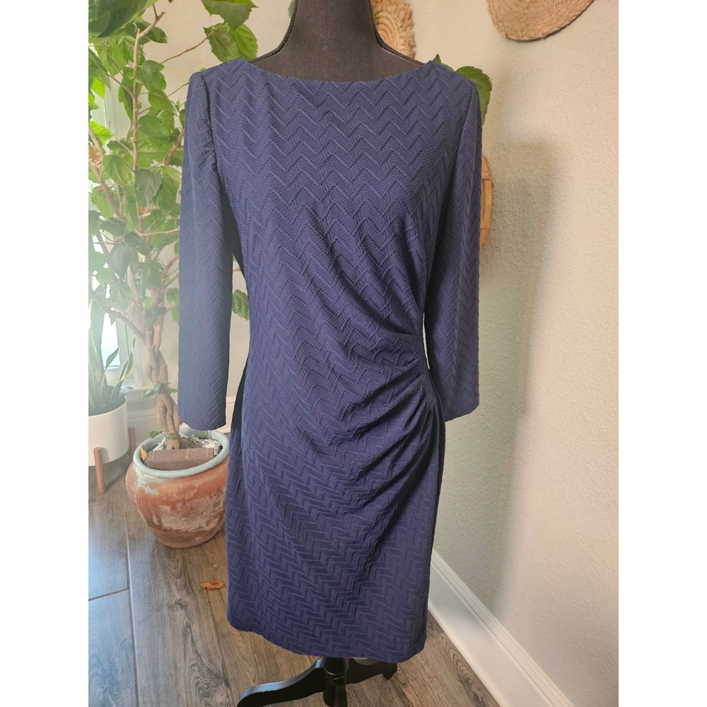Chaps Womens‎ Navy Blue Textured Ruched Sheath Dress Size 12 NWT Career Office